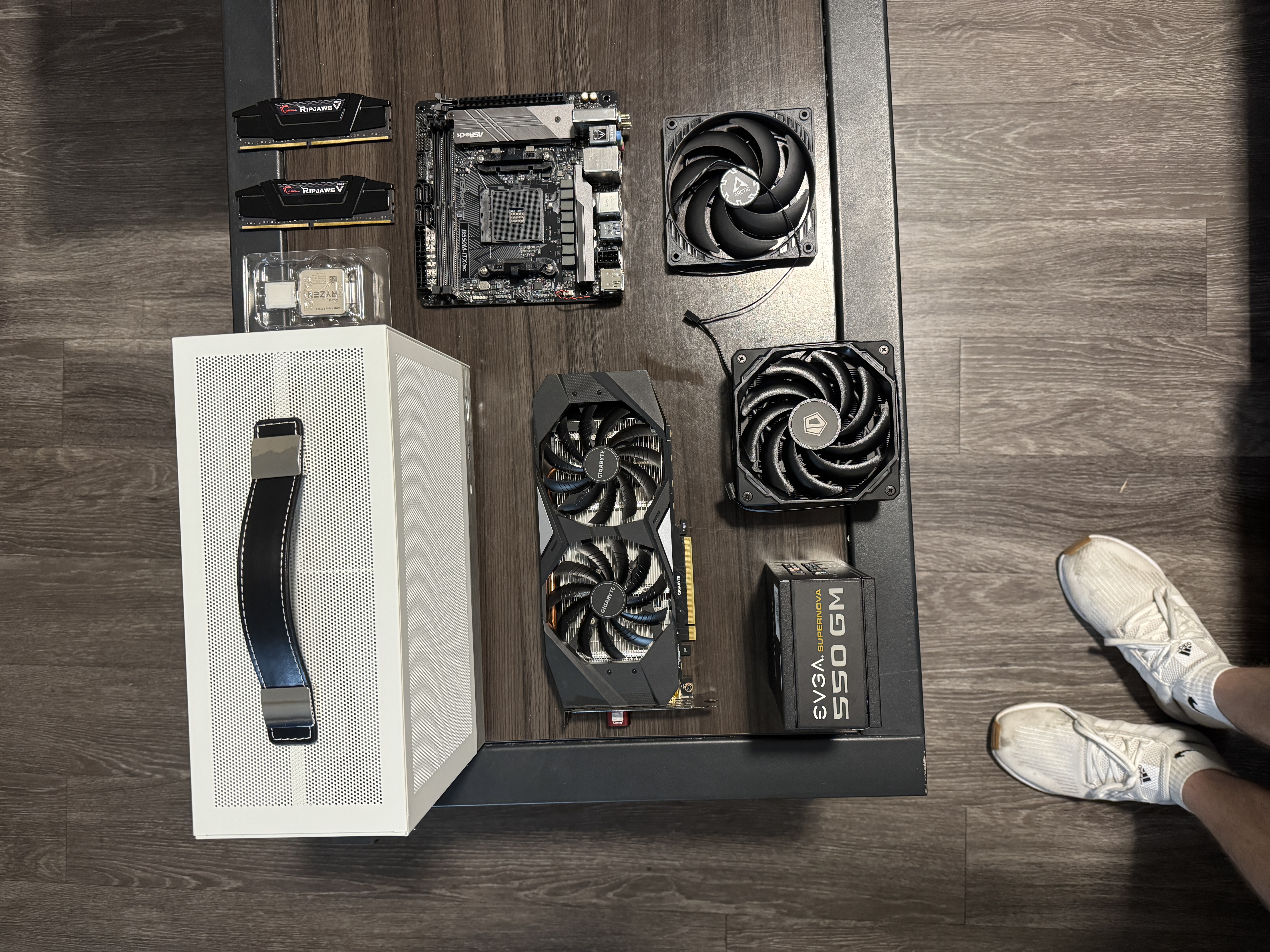 PC parts laid out before the Ryzen build